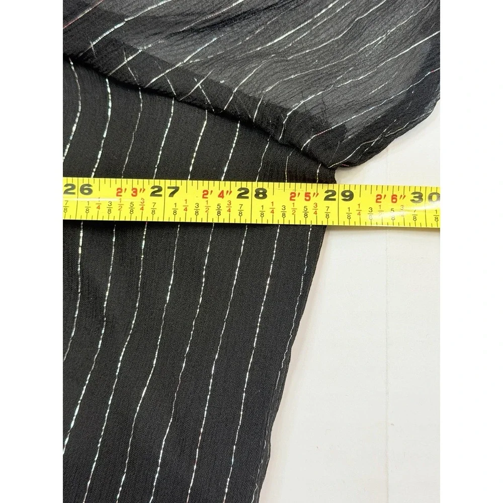 Bob Mackie Studio 3X Black Metallic Stripe Ruffle Tie Neck Sheer Blouse Top‎